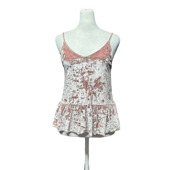 Y2K Crushed Velvet Bubblegum Pink Babydoll Boho Peplum Tank Top Soprano Size XS - Picture 1 of 5